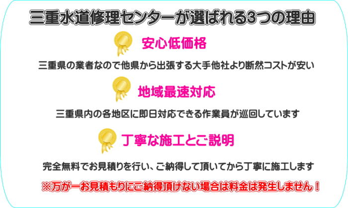 三重水道修理センターが選ばれる3つの理由